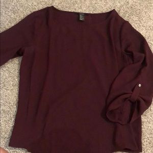 Open Back Maroon Long Sleeve Top
